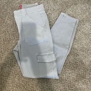 SPANX Stretch Twill Crystal Grey Cargo Tummy Shaping Ankle Pants Womens Latge